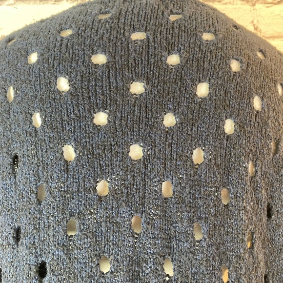 Maurice’s Womens Navy Blue Crochet Sweater Open Polka Dot Knot High Low Medium - Picture 6 of 12